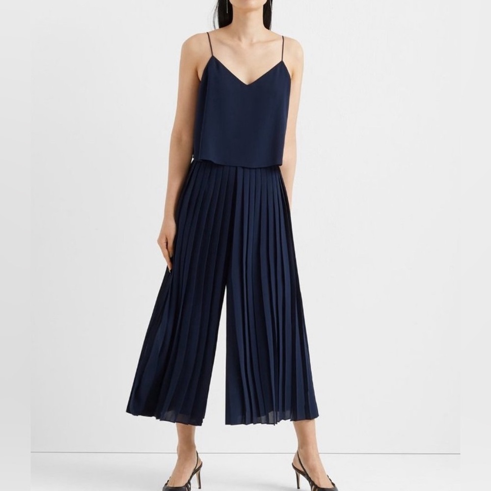 Club Monaco navy pleated wide leg jumpsuit